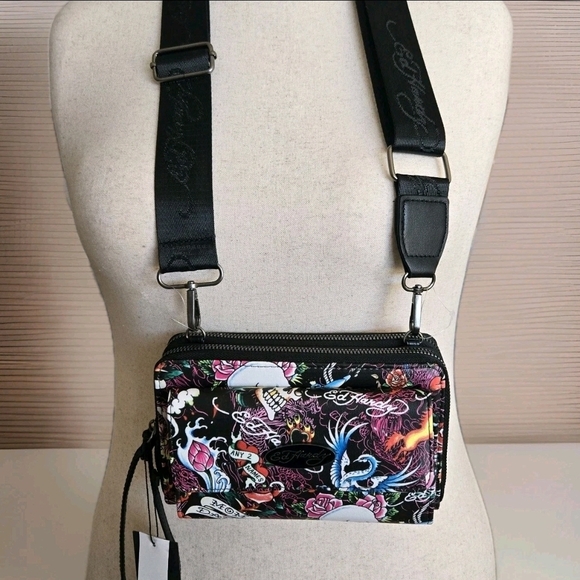 Ed Hardy Handbags - Ed Hardy Women's Crossbody Wallet Purse Wristlet Adjustable Strap Tattoo Y2k